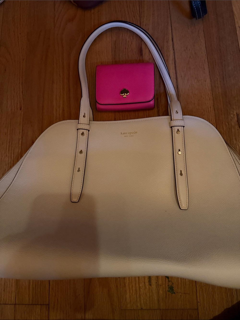 kate spade Cream Leather Tote with Pink Wallet
